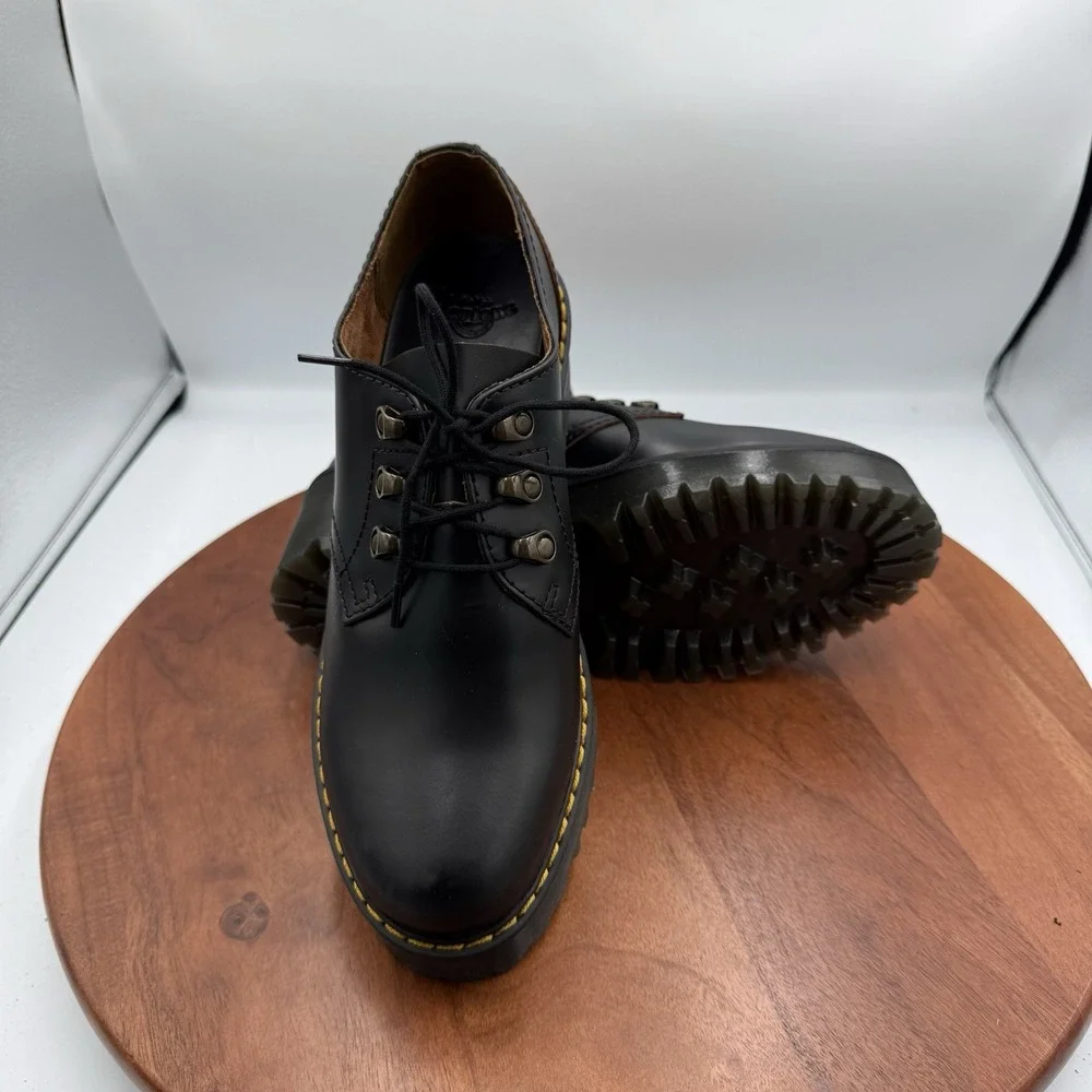 Dr. Martens‎ LEONA LO Platform Shoes  Black Leather Chunky Heel Women's Size 9